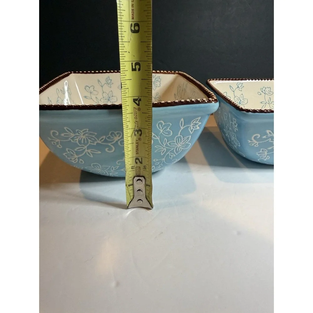 Temp-tations by Tara Floral Lace Blue Square Nesting Bowls Set 1 & 1.5 Qt